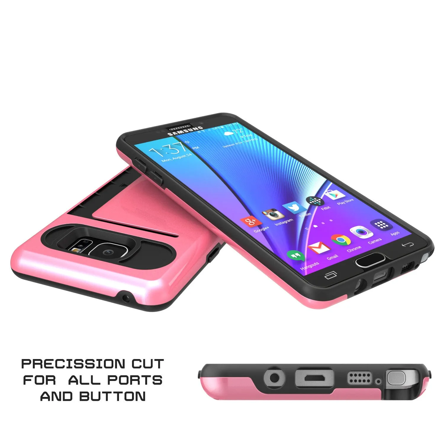 Galaxy Note 5 Case PunkCase CLUTCH Pink Series Slim Armor Soft Cover Case w/ Tempered Glass