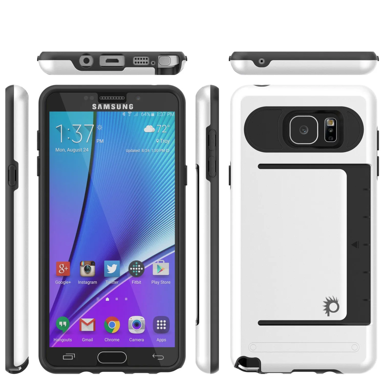 Galaxy Note 5 Case PunkCase CLUTCH White Series Slim Armor Soft Cover Case w/ Tempered Glass