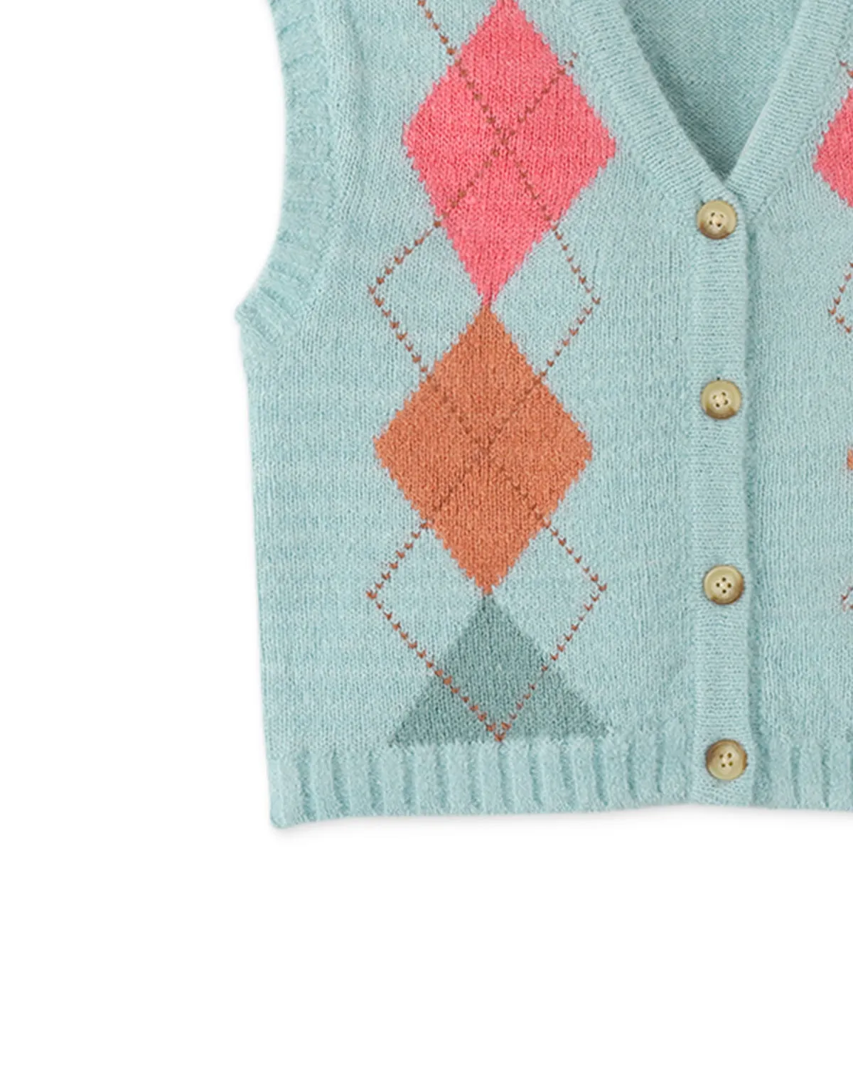 GIRLS KNITTED ARGYLE OVERSIZED VEST