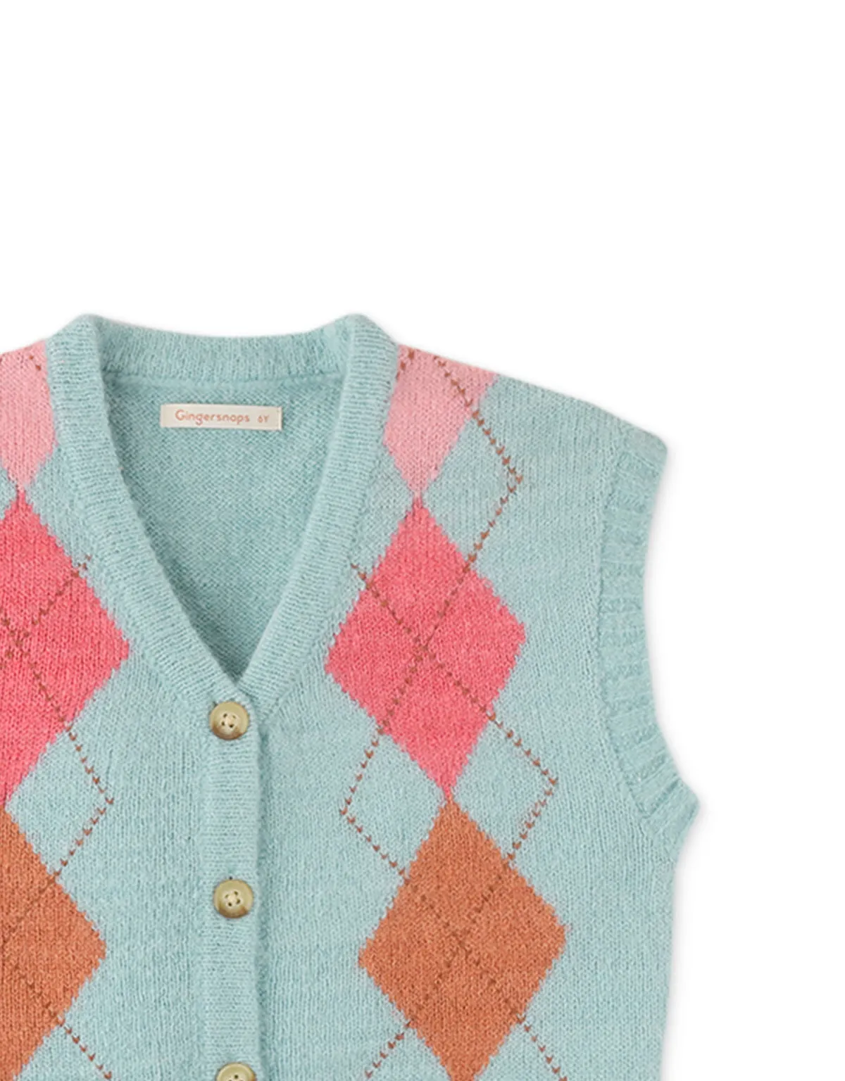 GIRLS KNITTED ARGYLE OVERSIZED VEST