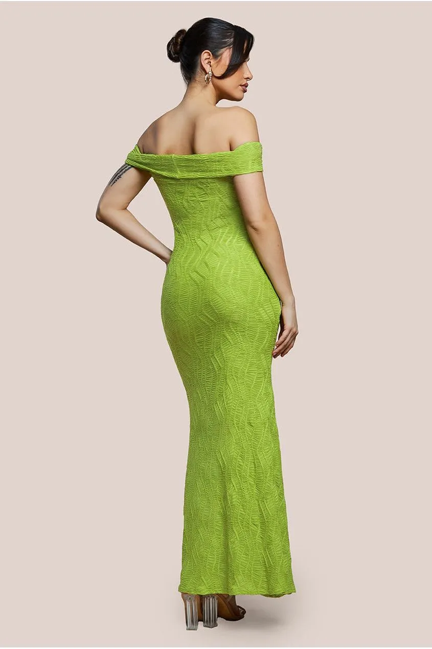 Goddiva Front Knot Twist  Maxi Dress - Lime Green