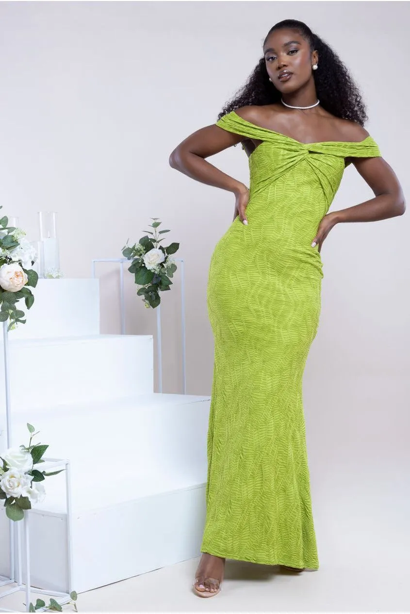 Goddiva Front Knot Twist  Maxi Dress - Lime Green