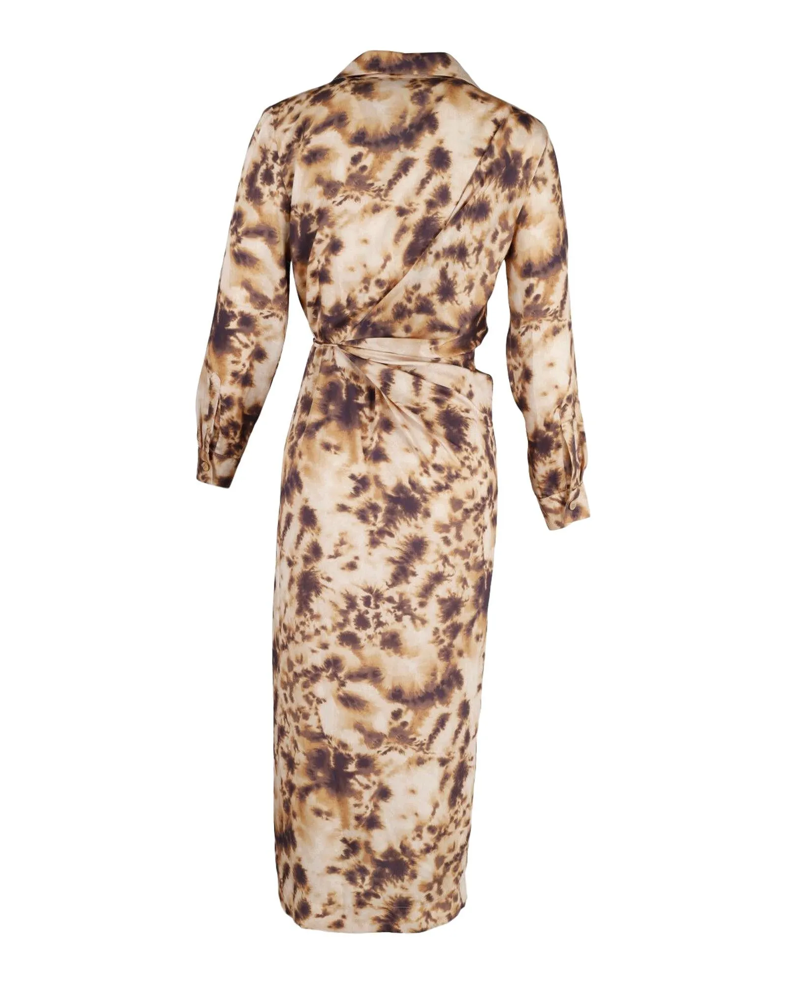 Golden Tie-Dye Shirt Midi Dress in Multicolor Polyester