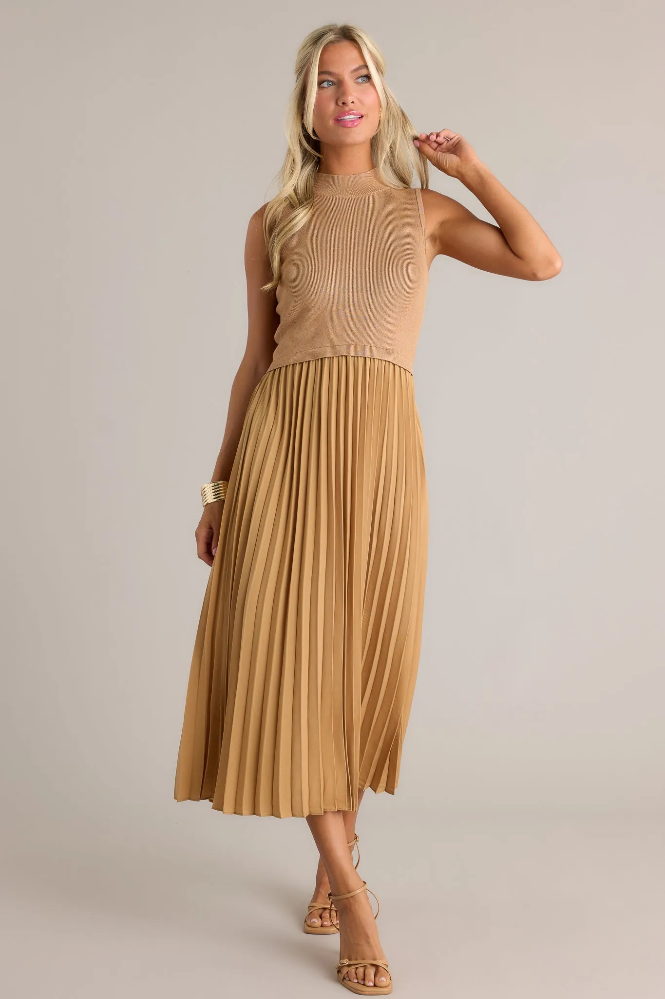 Graceful Gather Mustard Sleeveless Maxi Dress