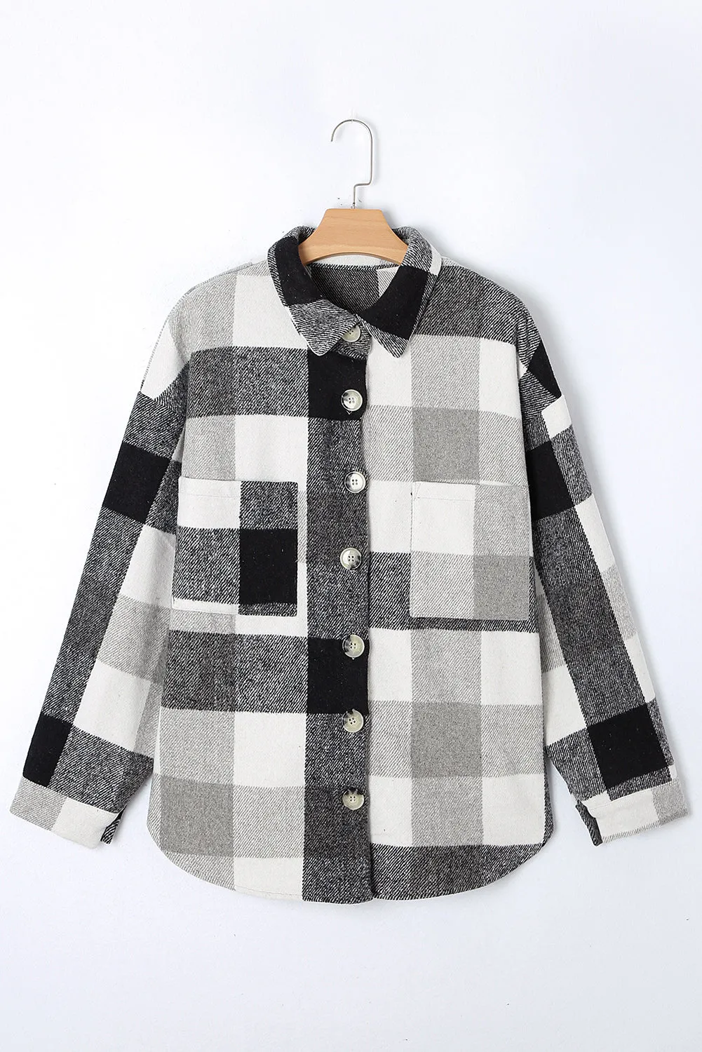 Gray Plus Size Checkered Button-Up Shacket