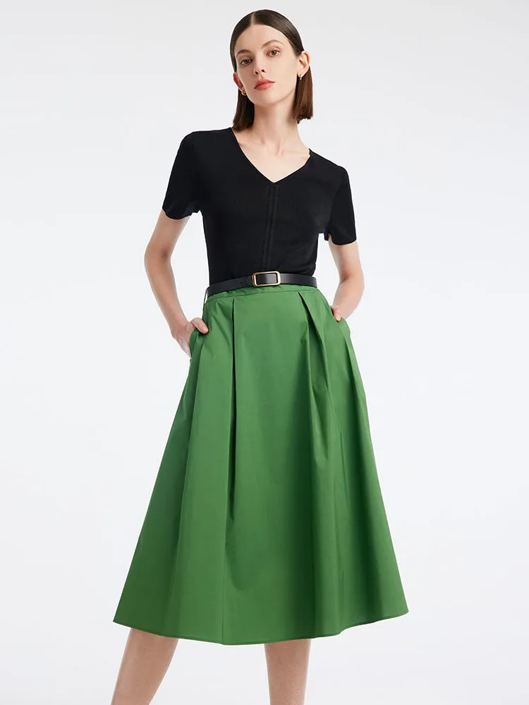 Green A-Line Mid-Calf Women Skirt