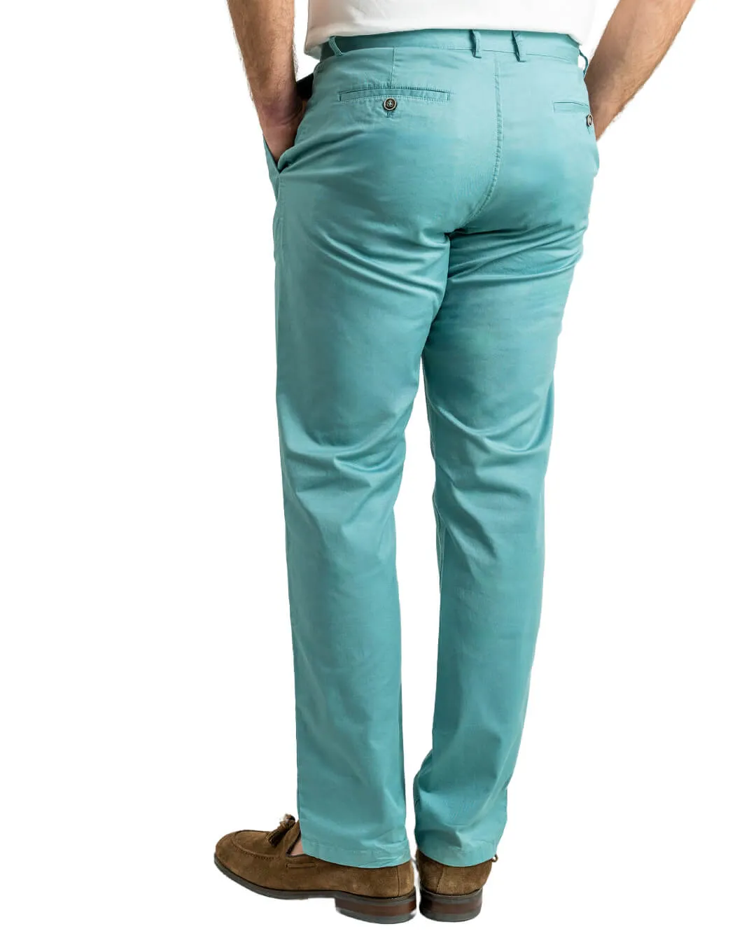 Green Twill Stretch Cotton Chino Trousers