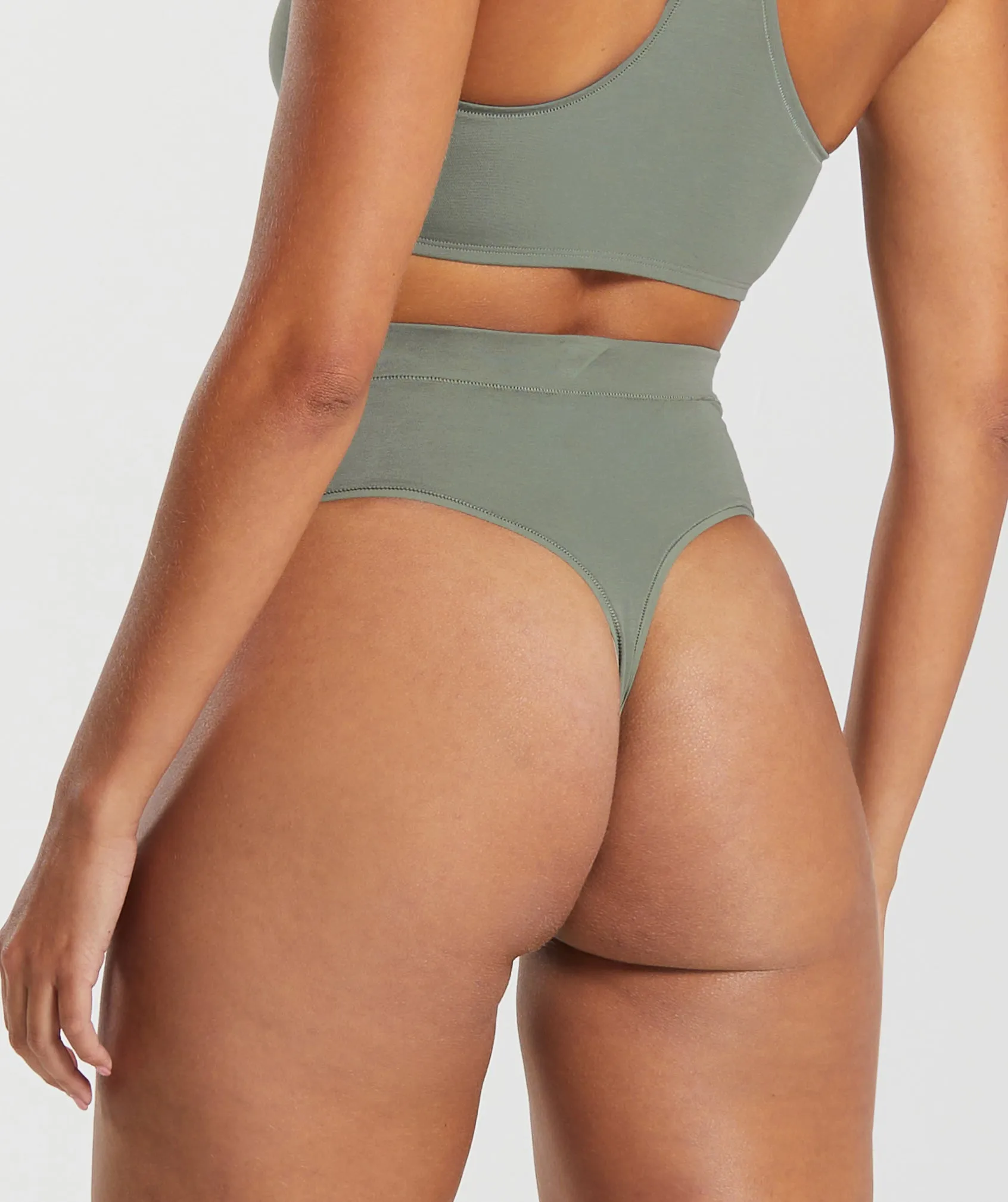 Gymshark Cotton High Waisted Thong - Unit Green