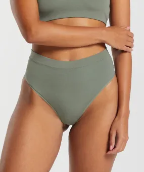 Gymshark Cotton High Waisted Thong - Unit Green