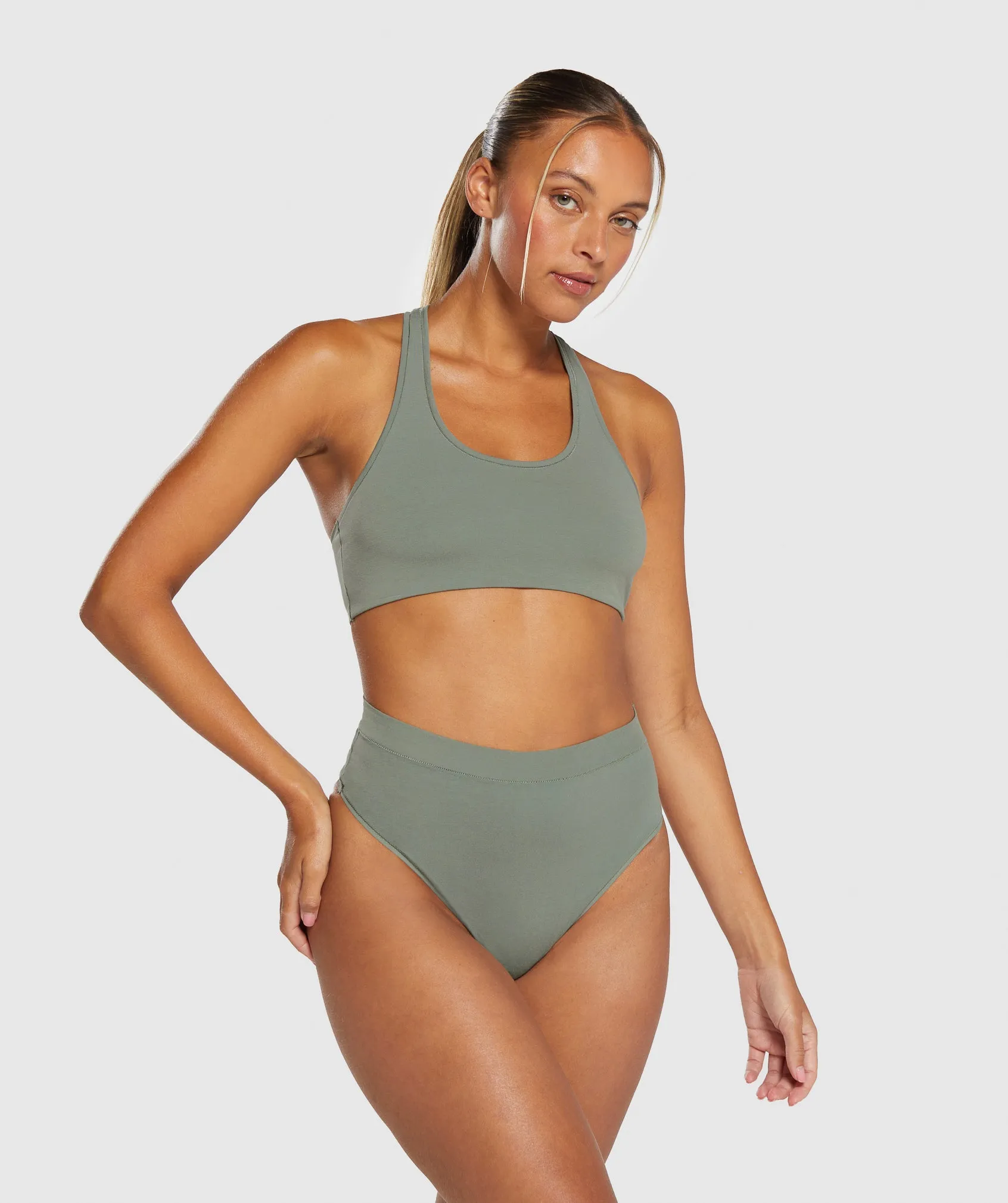 Gymshark Cotton High Waisted Thong - Unit Green