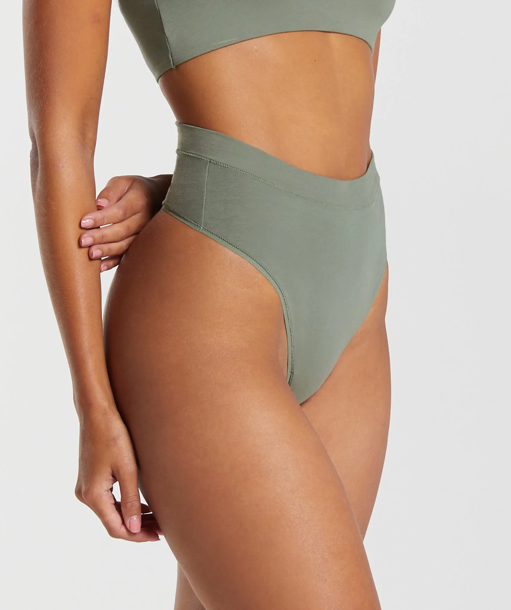 Gymshark Cotton High Waisted Thong - Unit Green