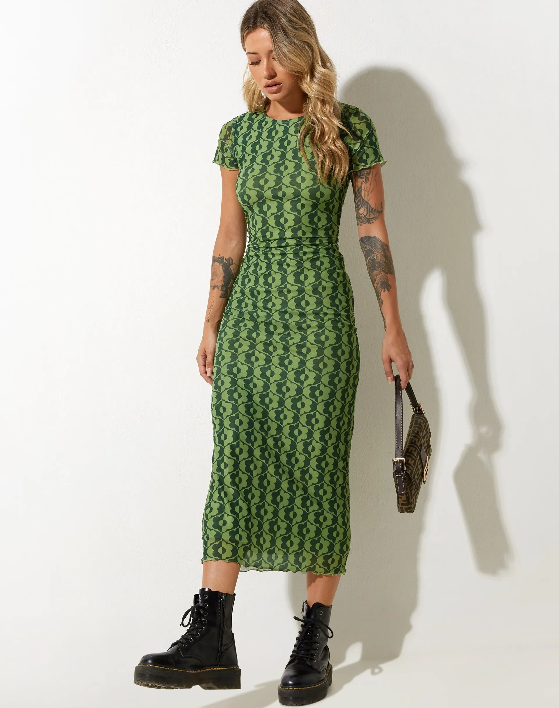 Happyella Midi Dress in Wavy Daisy Green