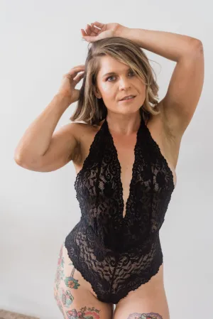 Harper Black Lace V Neck Bodysuit