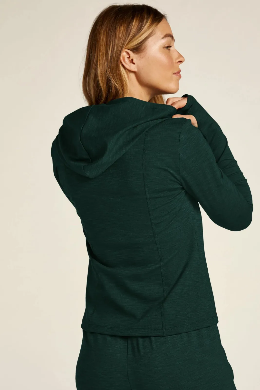 Heather Rib Morning Jog Hoodie, Midnight Green Heather Rib