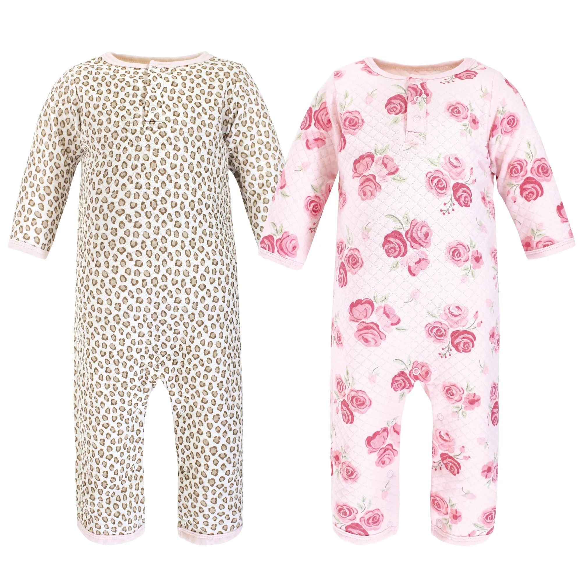 Hudson Baby Premium Quilted Coveralls, Blush Rose Leopard