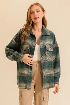 Hunter/Taupe Fall Vibes Plaid Print Shacket