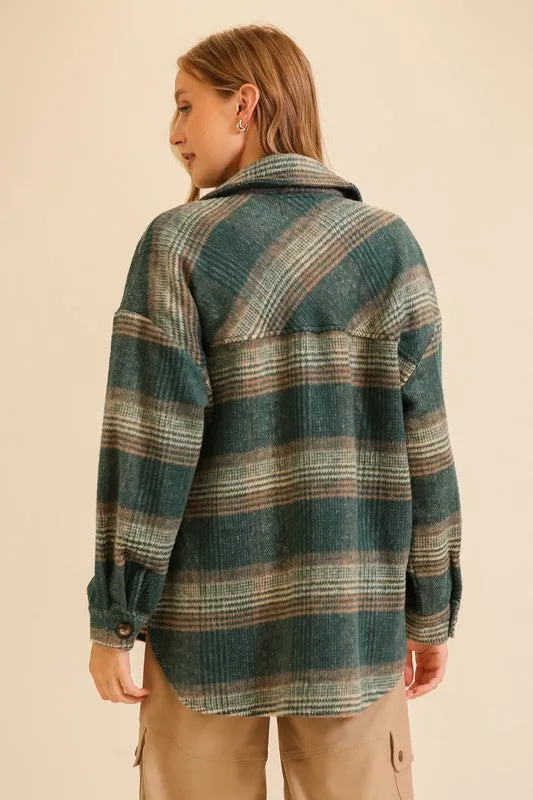 Hunter/Taupe Fall Vibes Plaid Print Shacket