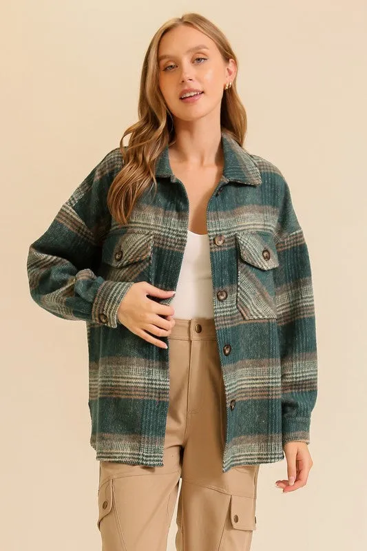 Hunter/Taupe Fall Vibes Plaid Print Shacket