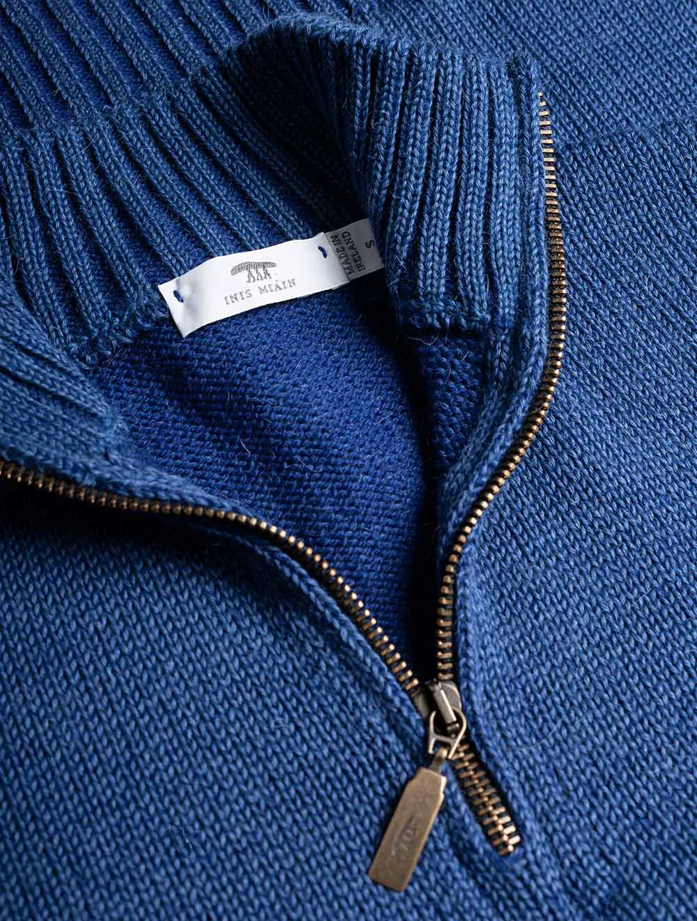 INIS MEÁIN Plated Alpaca Zip Neck Blue