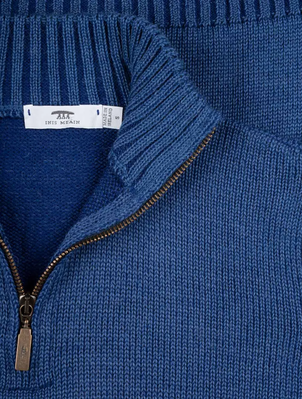 INIS MEÁIN Plated Alpaca Zip Neck Blue