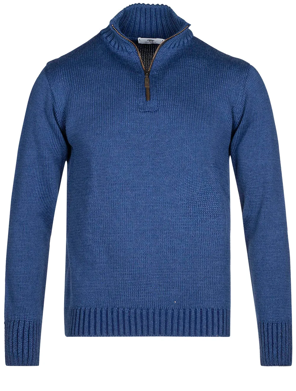 INIS MEÁIN Plated Alpaca Zip Neck Blue