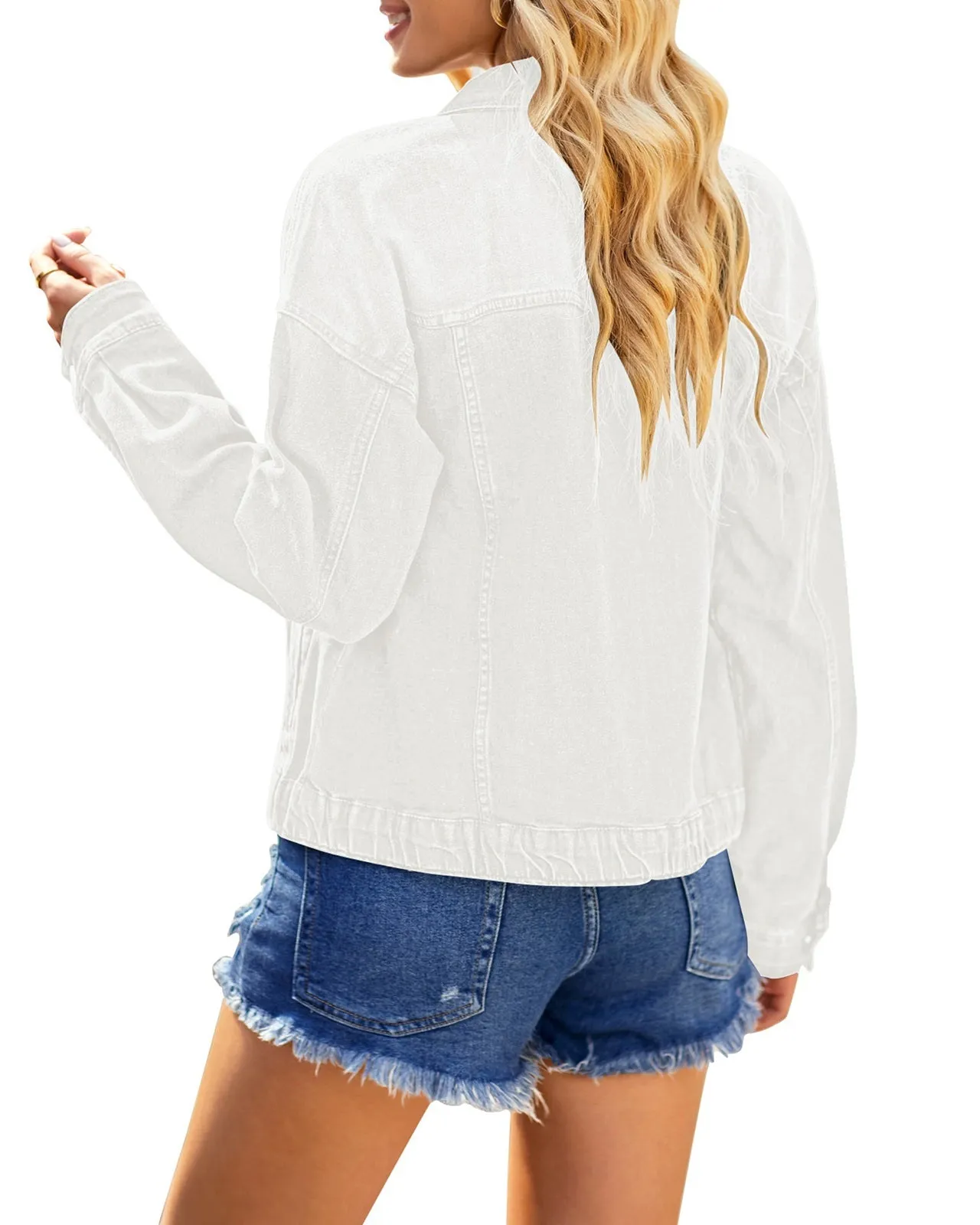 Jean Jacket for Women Stretchy Oversized Boyfriend Denim Trucker Jackets Distressed Shacket