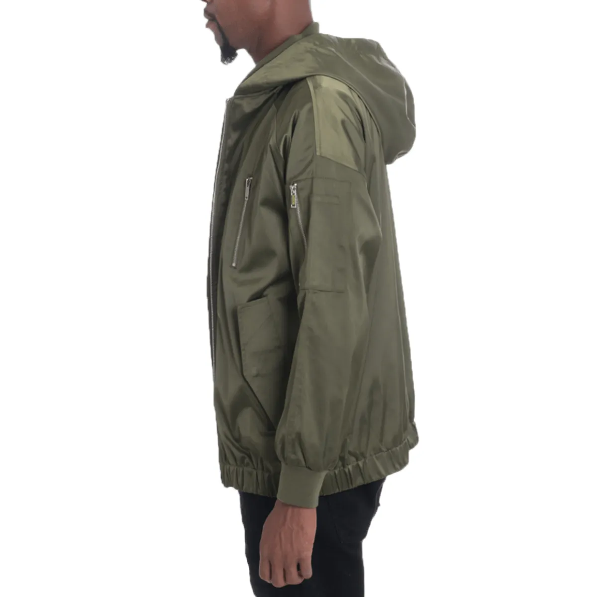 Khaki Satin Bomber Hoodie