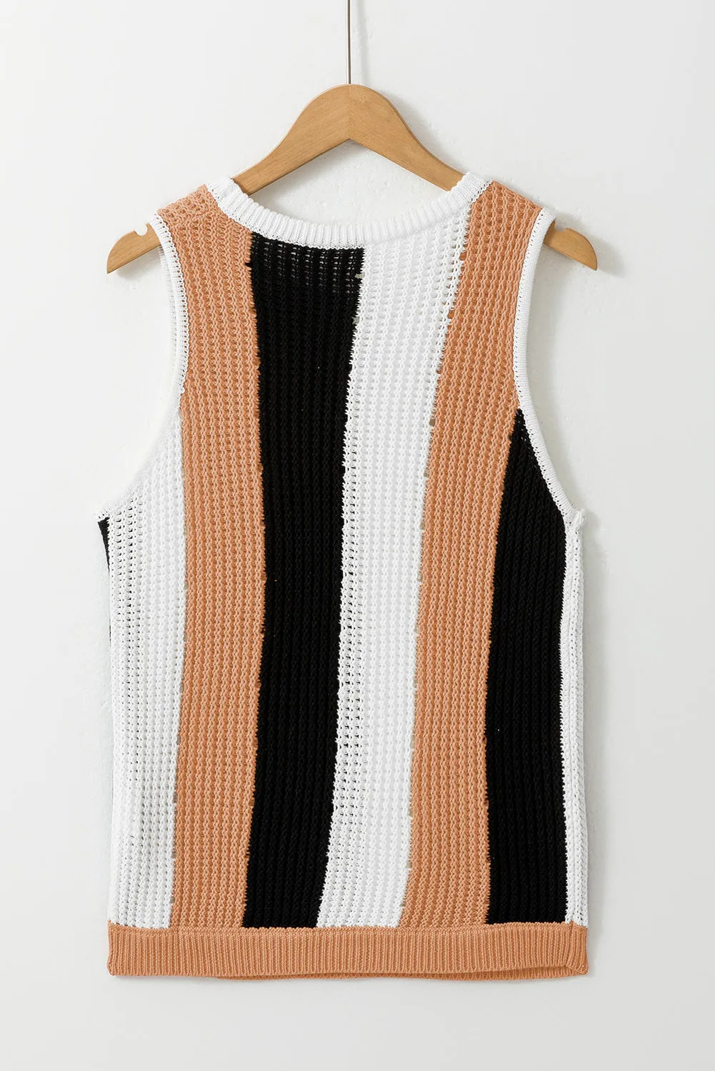 Khaki Stripe Color Block Sleeveless Knitted Sweater Vest