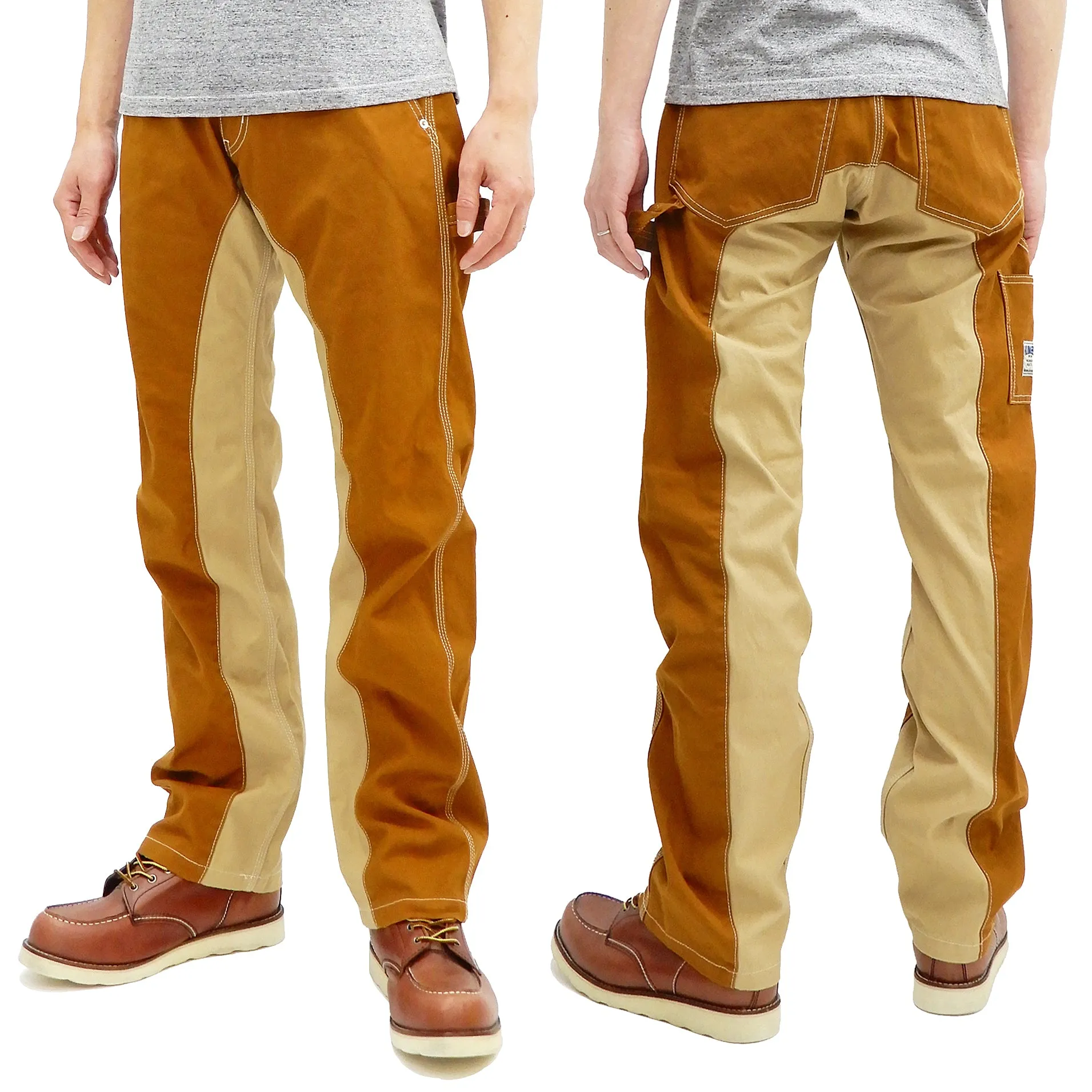 Kojima Genes Two Tone Panel Pants Men's Duck Carpenter Pants with Contrast Inside Leg Panel rnb1081f RNB-1081F Brown/Beige