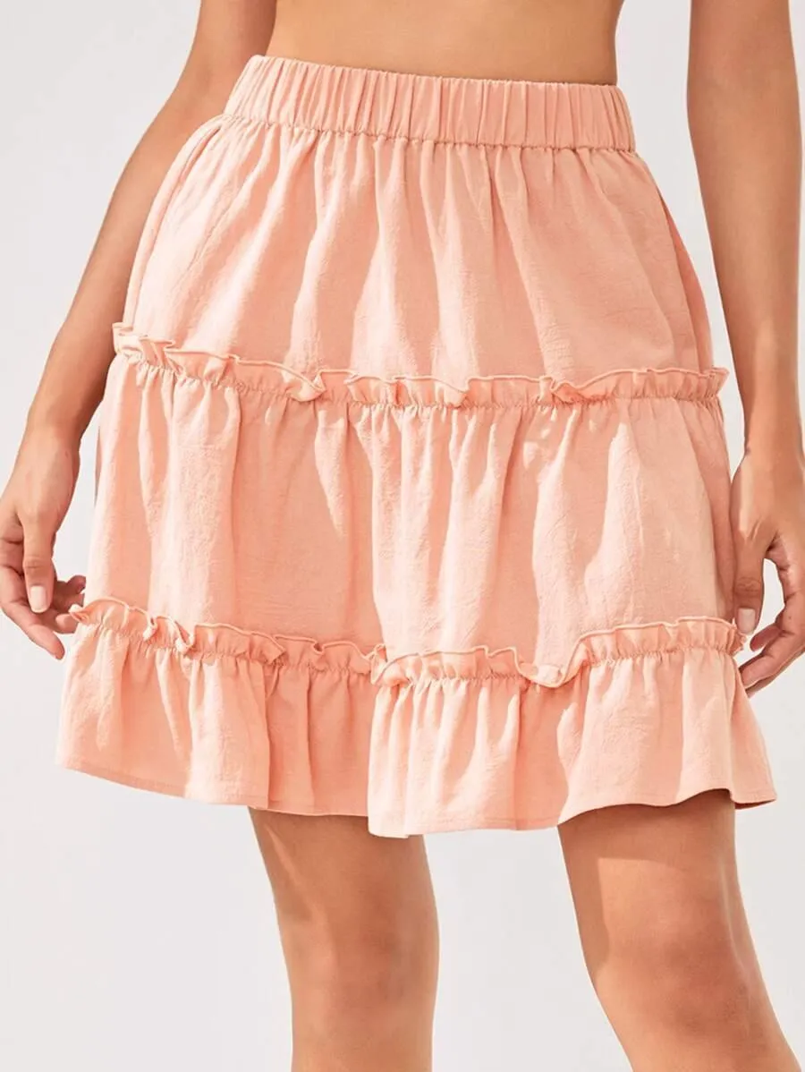 Layered Frill Solid Skirt