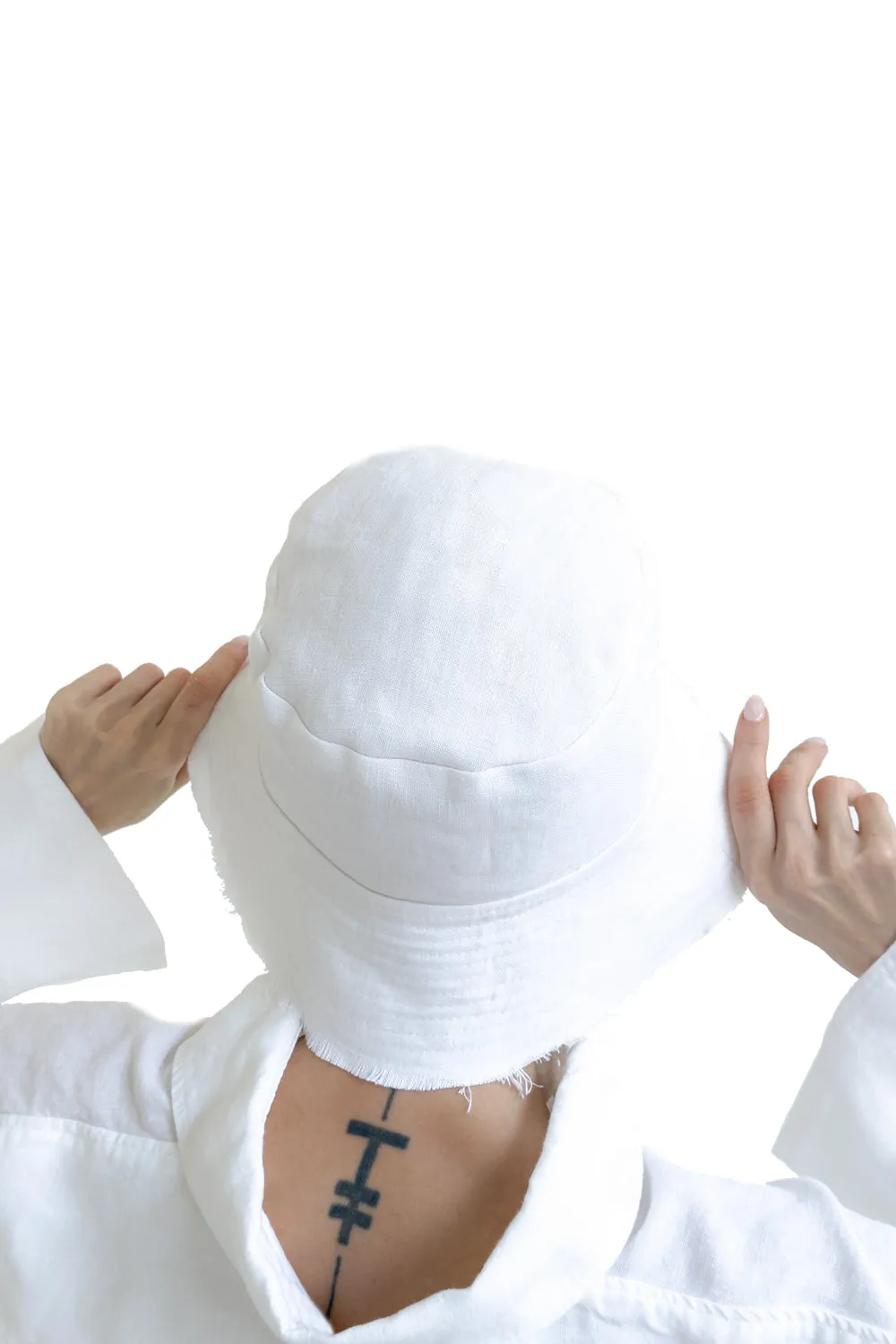 Layered white bucket hat