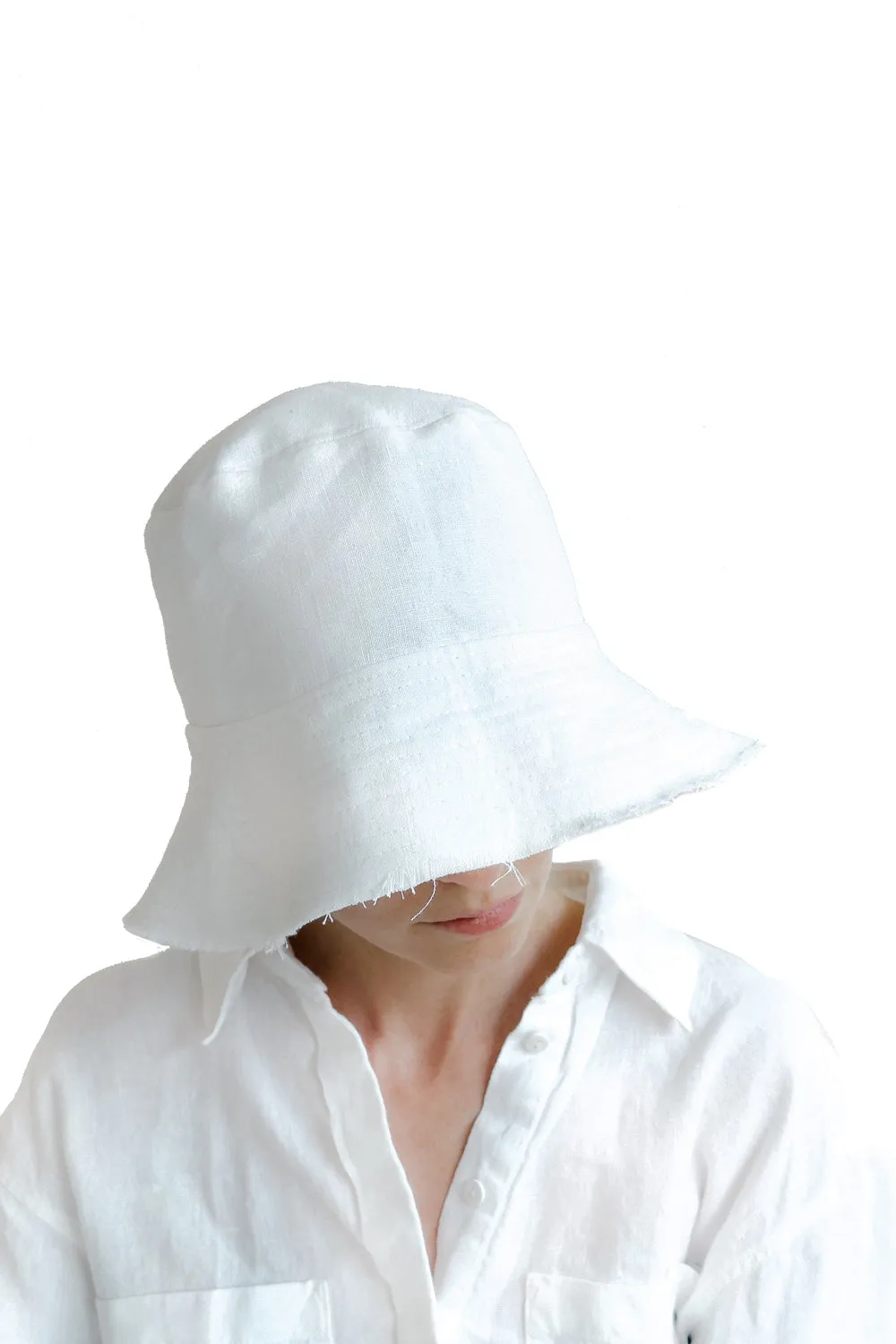 Layered white bucket hat