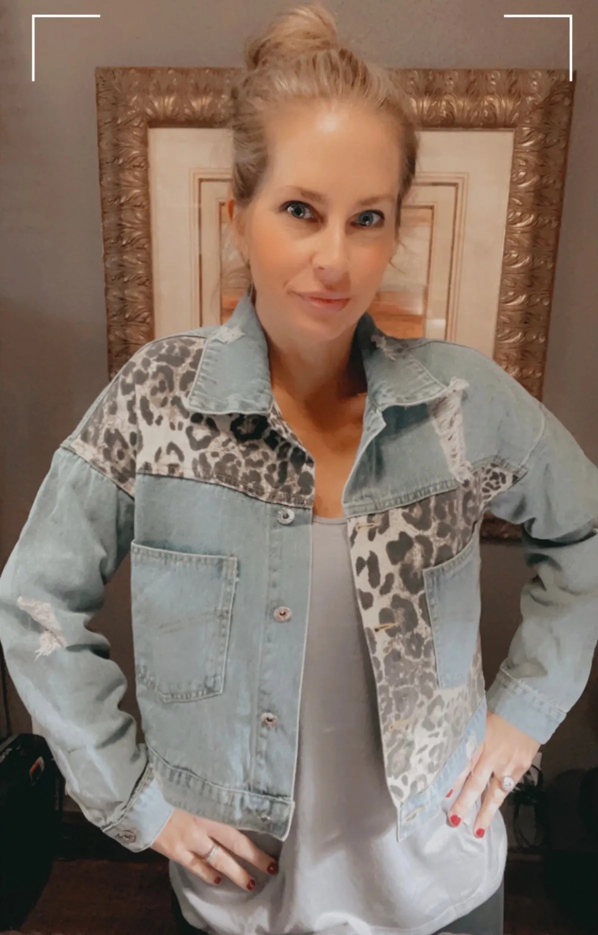 Leopard Patchwork Blue Jean Denim Jacket