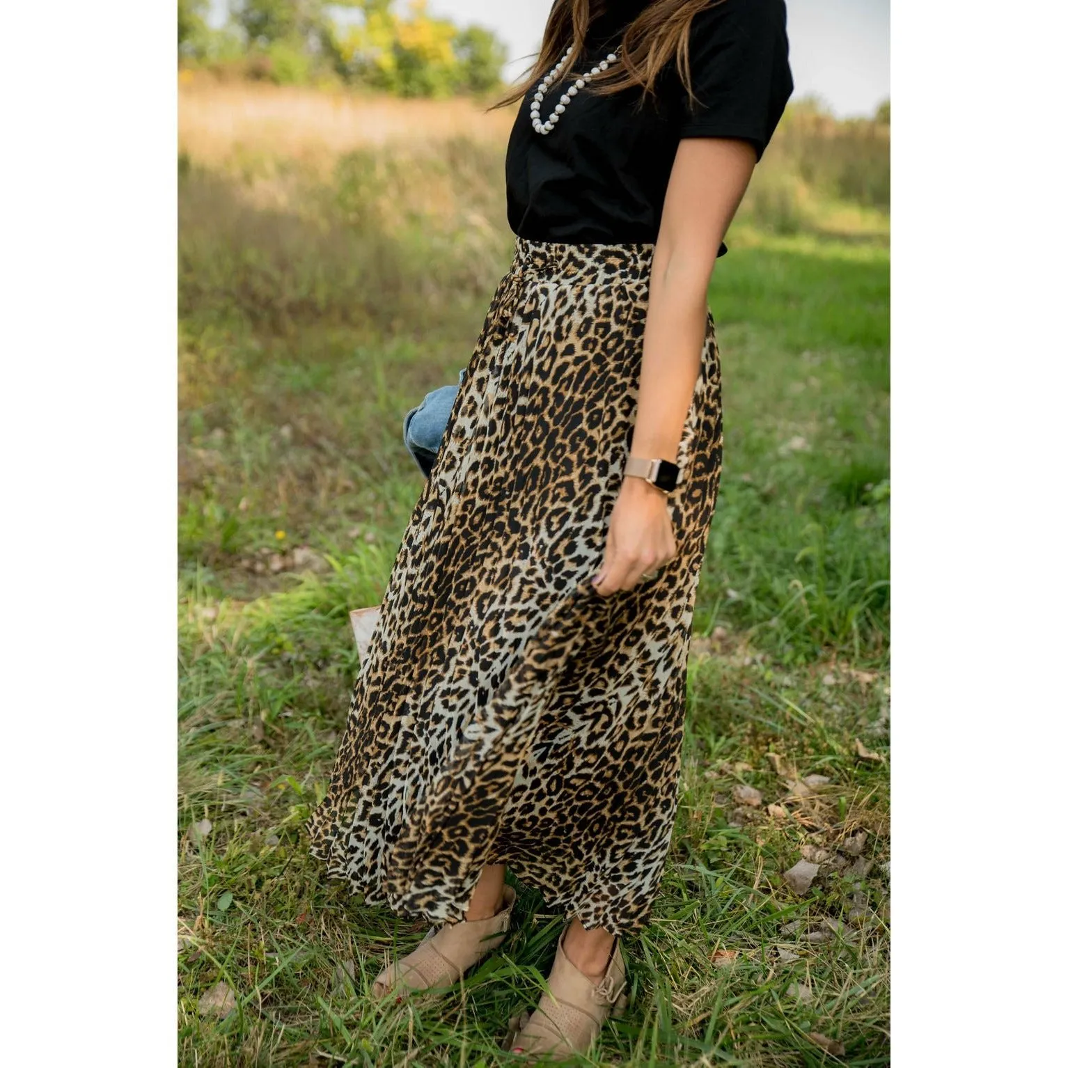 Leopard Pleated Skirt