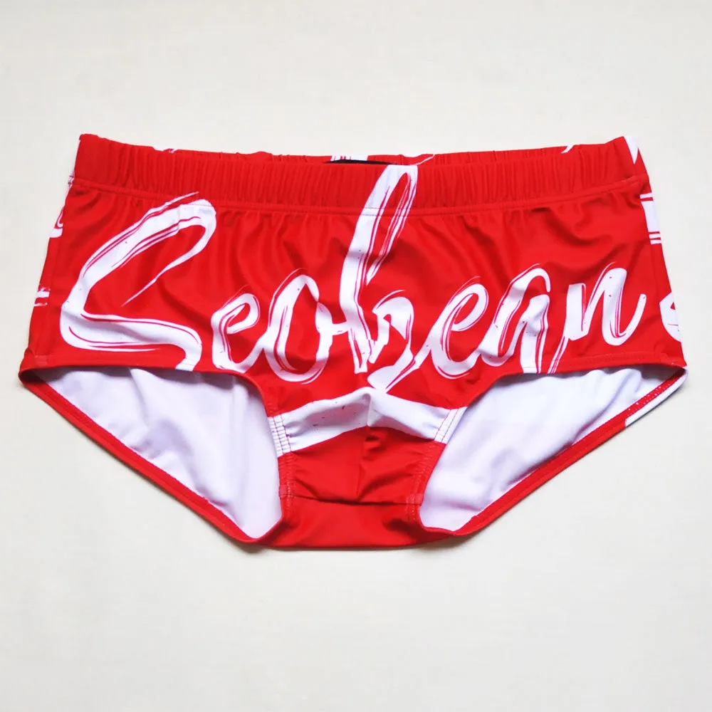 Letter Sketch Style Print Men Sporty Brief