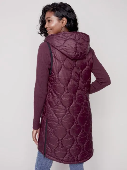 Long Quilted Puffer Vest with Hood