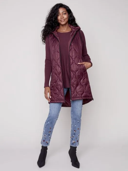 Long Quilted Puffer Vest with Hood