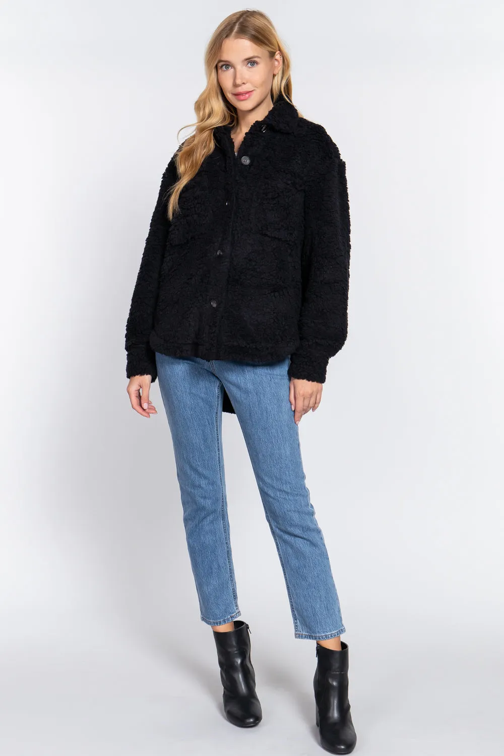 Long Slv Flap Pocket Oversize Shacket - 4 colors