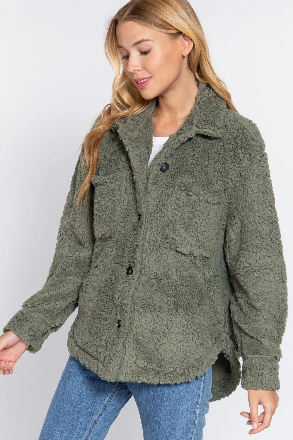 Long Slv Flap Pocket Oversize Shacket - 4 colors