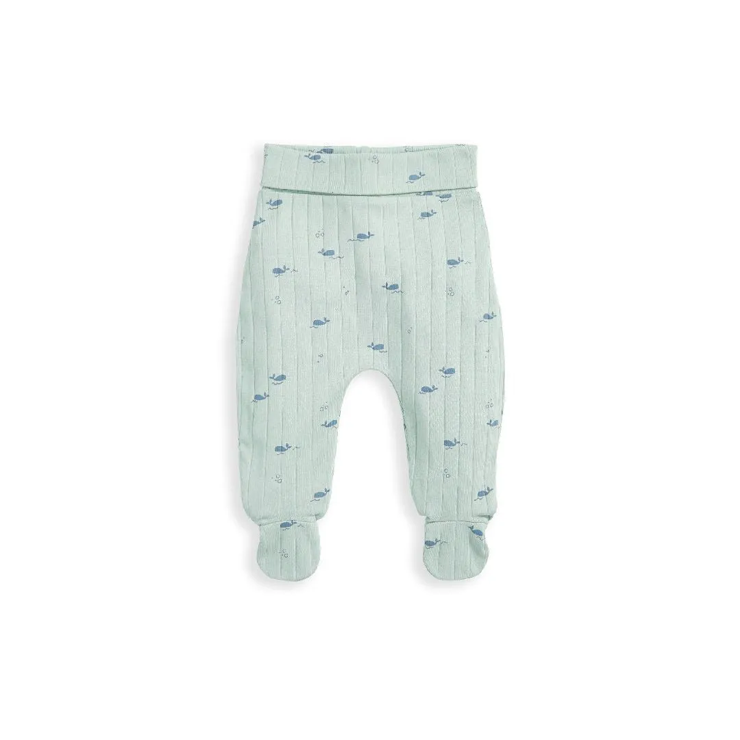 Mamas and Papas Whale Ribbed Bodysuit, Print Pants & Beanie - 3 Piece Set