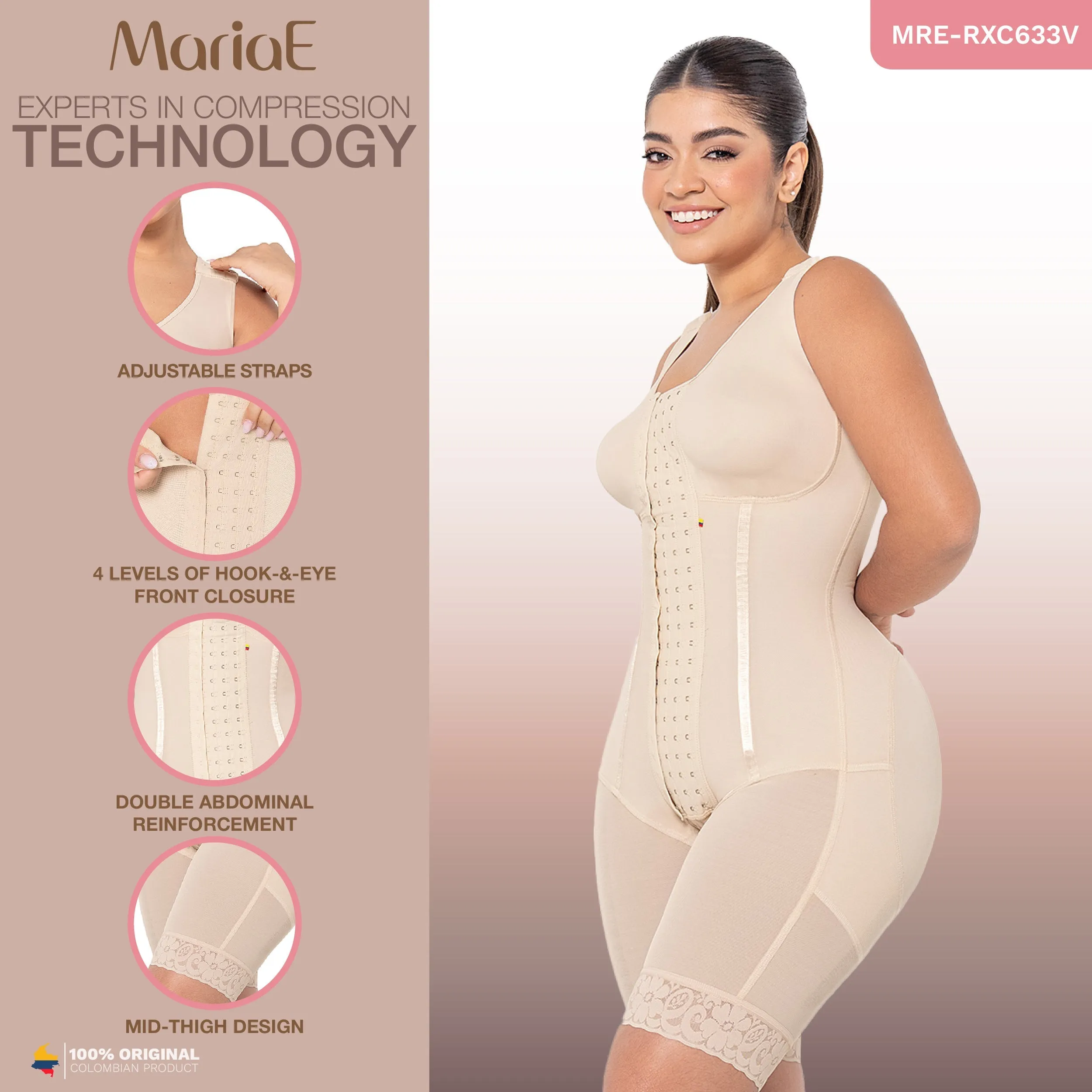 MARIAE RXC633V Fajas Colombianas Tummy Control Shapewear Bodysuit Mid Thigh Body Shaper with Built-in Bra