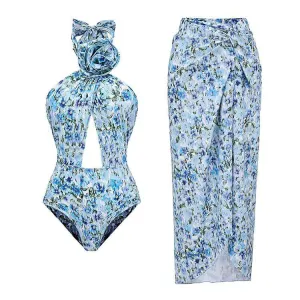 Marina Floral Print One Piece Bodysuit and Skirt Cover Up