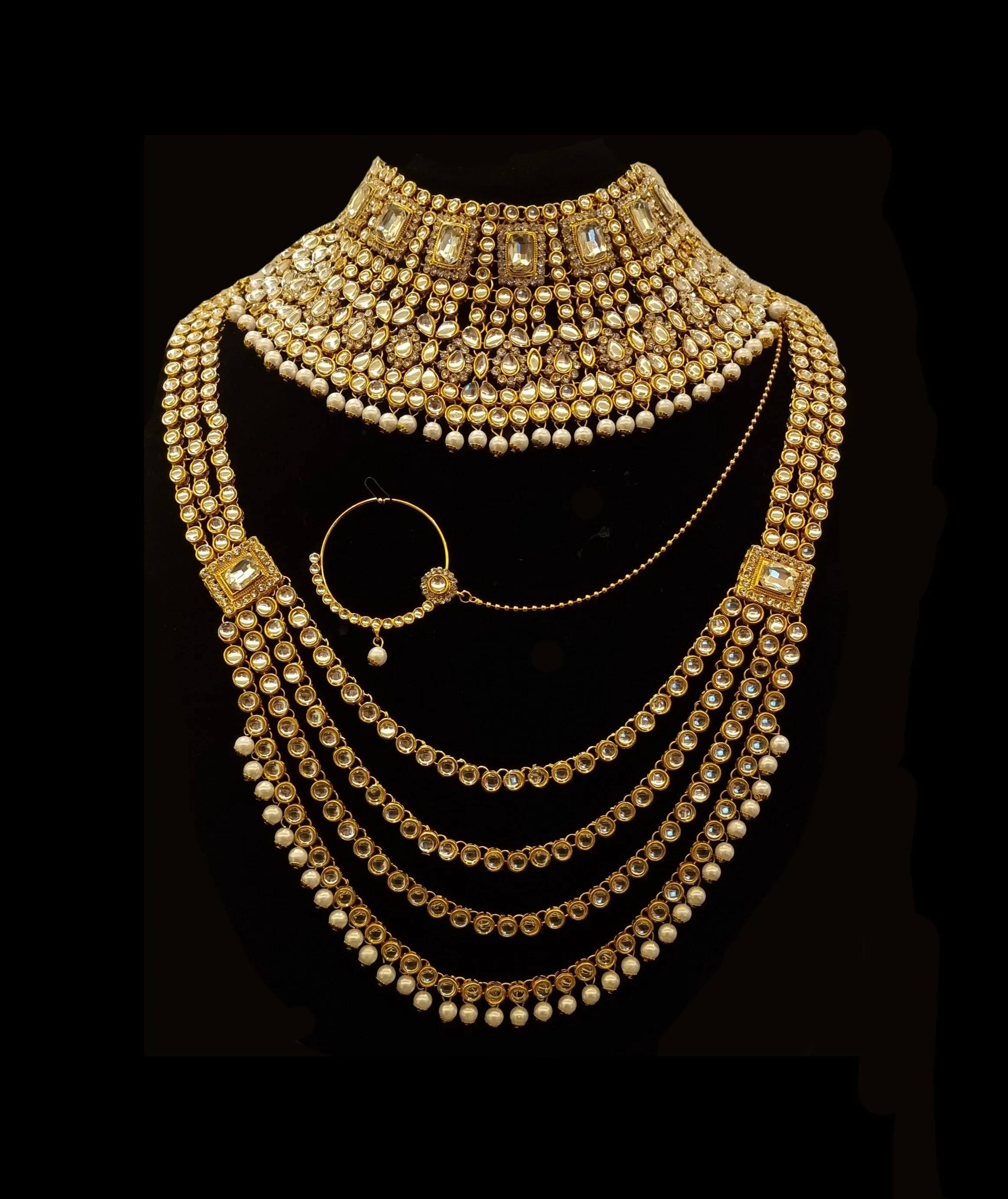 Meena Kundan Gold Plated Bridal Set.