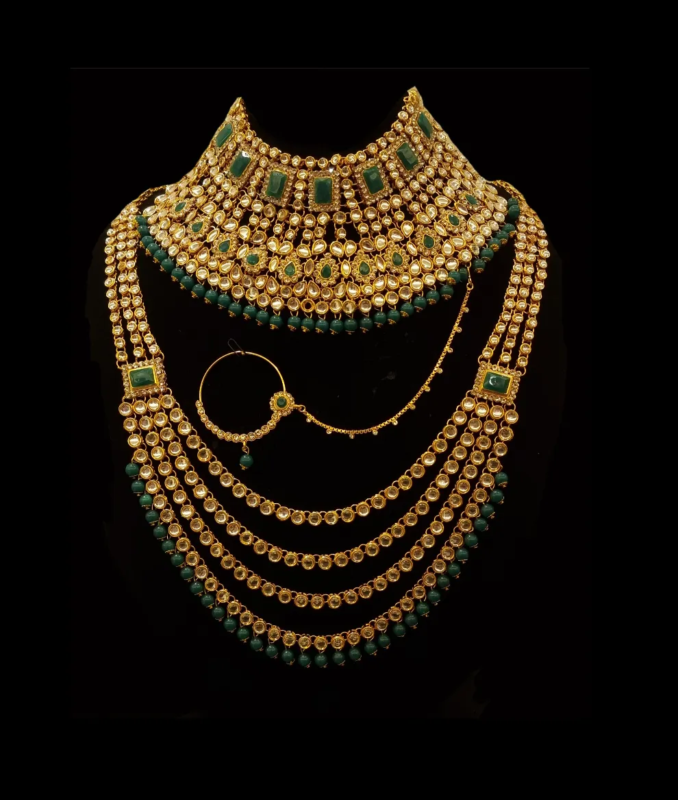 Meena Kundan Gold Plated Bridal Set.