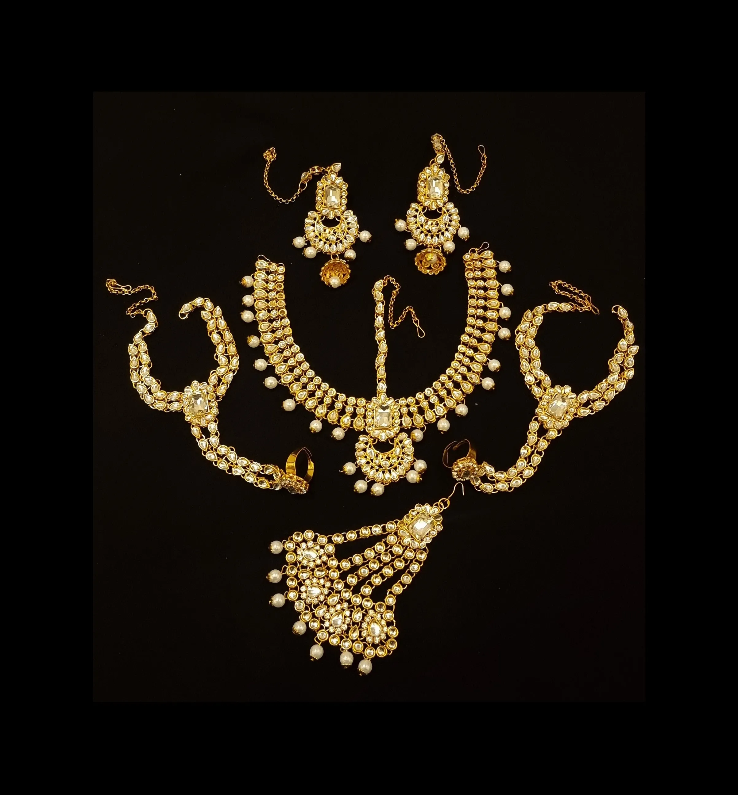 Meena Kundan Gold Plated Bridal Set.