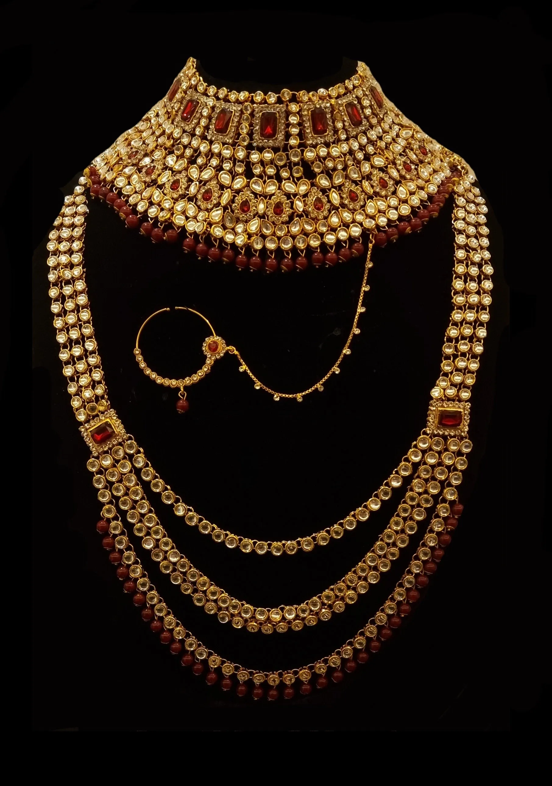 Meena Kundan Gold Plated Bridal Set.