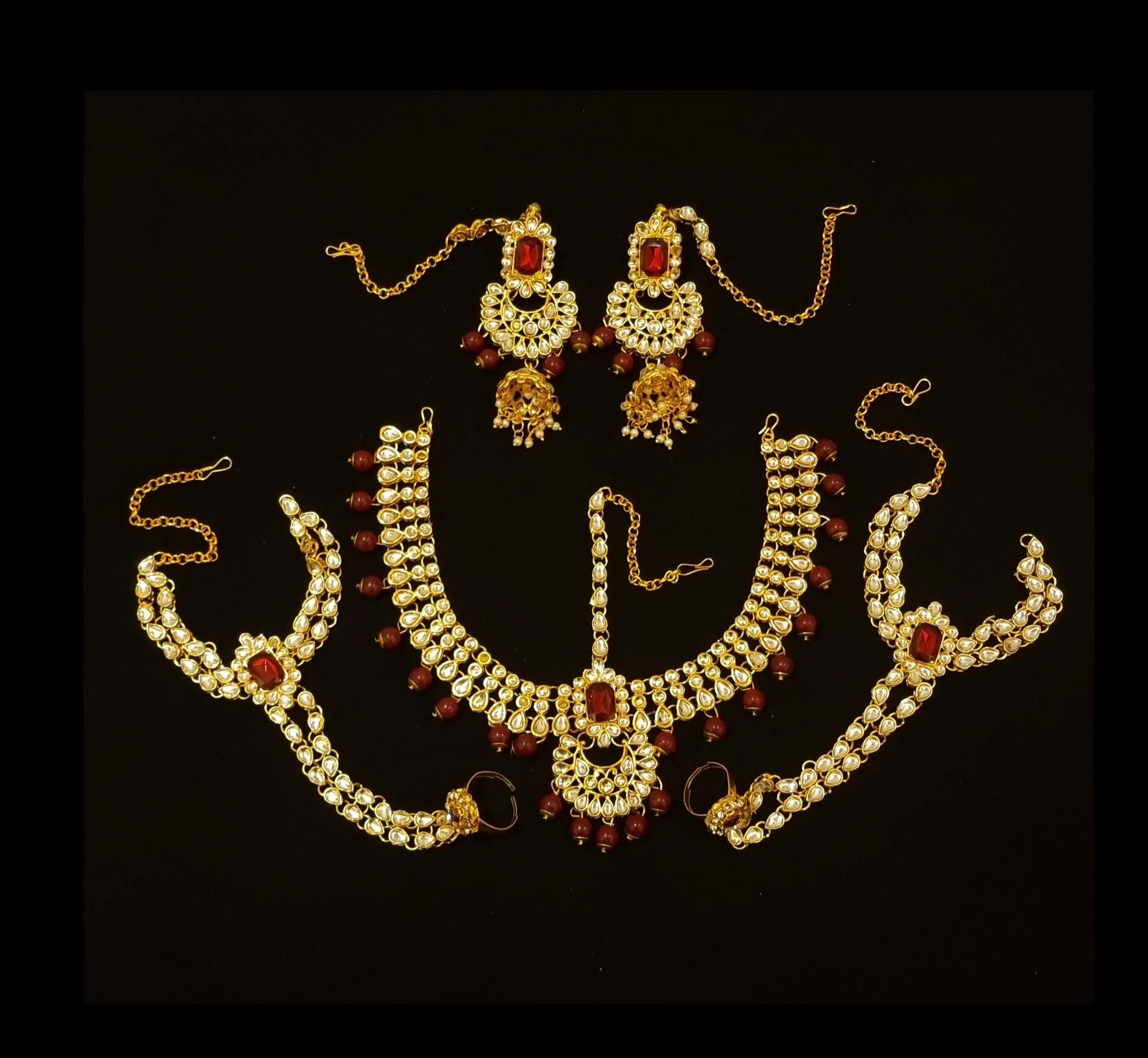 Meena Kundan Gold Plated Bridal Set.