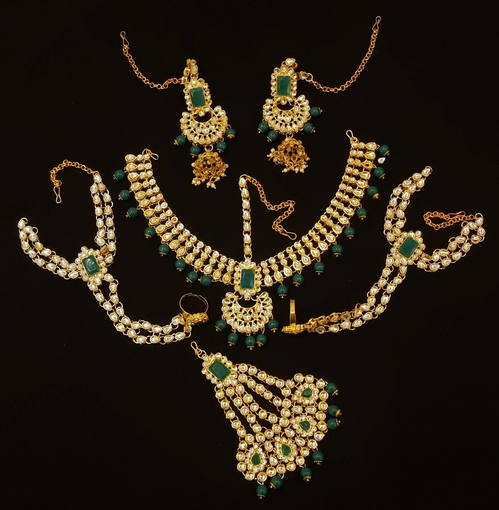 Meena Kundan Gold Plated Bridal Set.