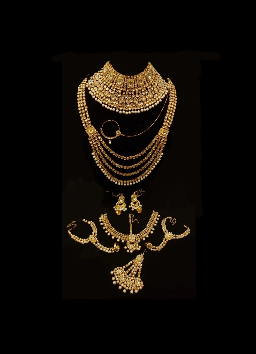 Meena Kundan Gold Plated Bridal Set.