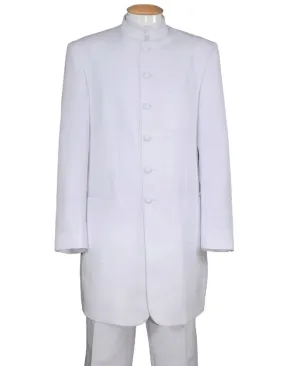 Mens 6 Button Long Style Mandarin Collar tuxedo in White